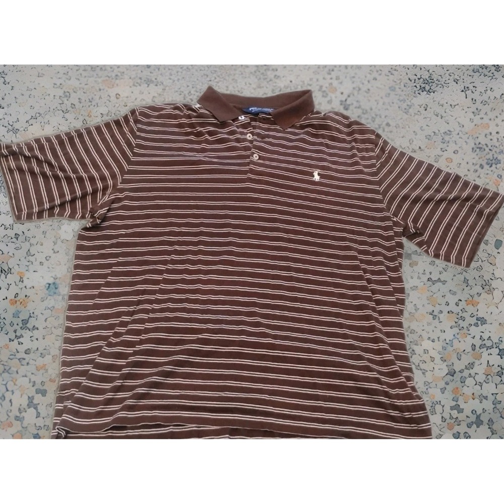 Ralph Lauren Polo Golf 100 % Pima‎ Cotton Polo Shirt L Men's Brown Tan Striped